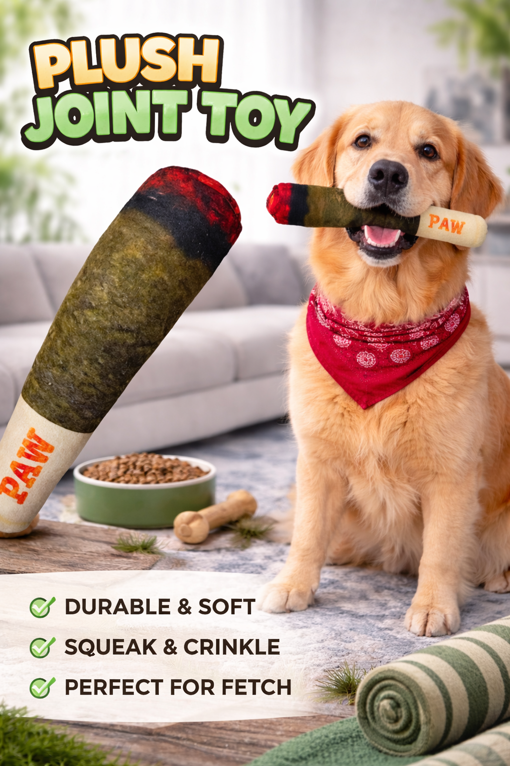 Paw Plush Squeak Fetch Stick
